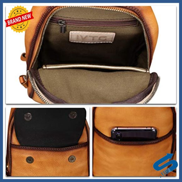 Genuine Leather Sling Backpack - Vintage Crossbody Daypack - Unisex main image 7